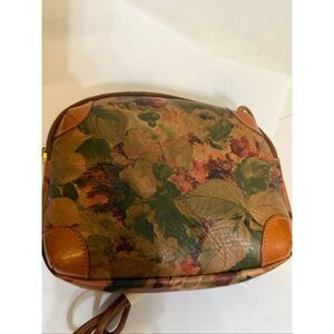 Vintage Furla Women's Leather Floral Leaf Purse Crossbody Bag Tan Green NWT